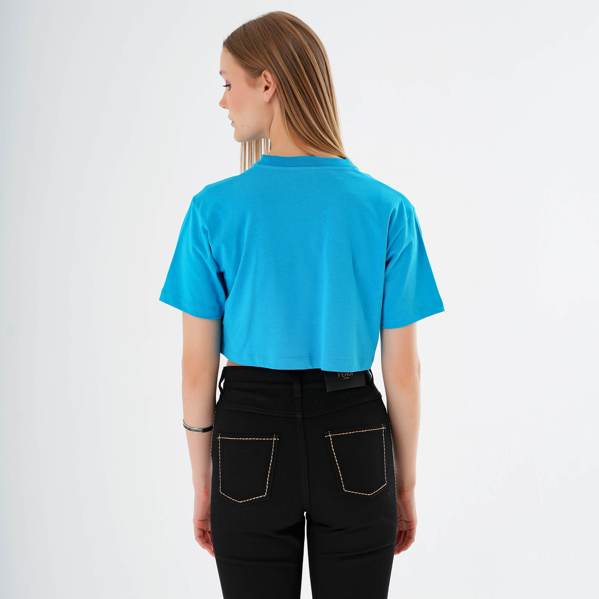 Off White - Blue Logo Printed  Cropped Tshirt M